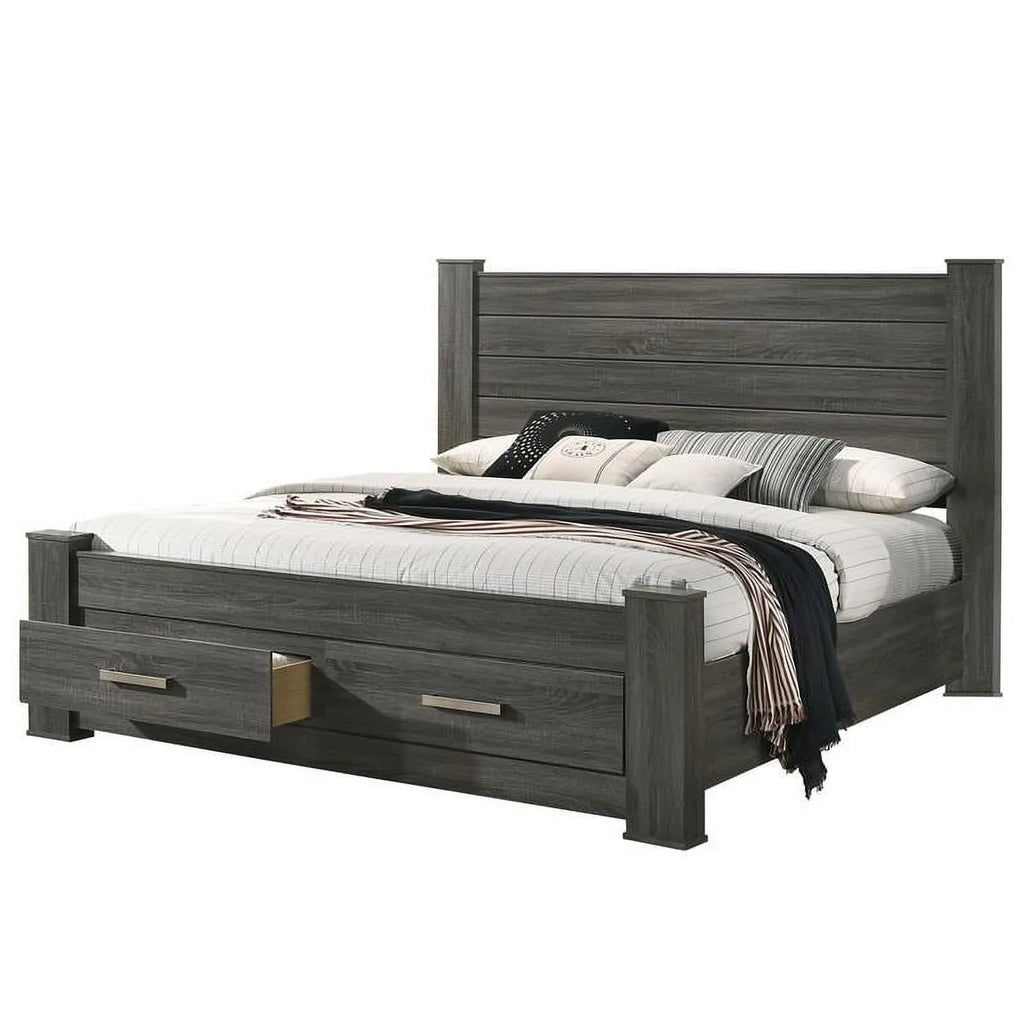 Weathered Gray Wood California King Platform Bed with Storage X282802