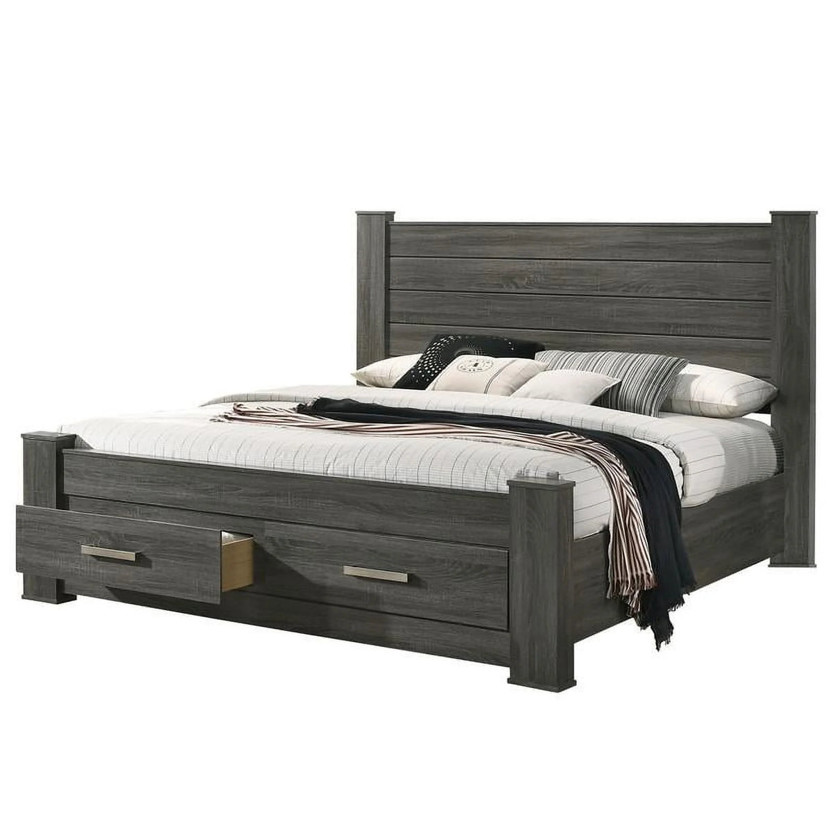 Weathered Gray Wood California King Platform Bed with Storage X282802