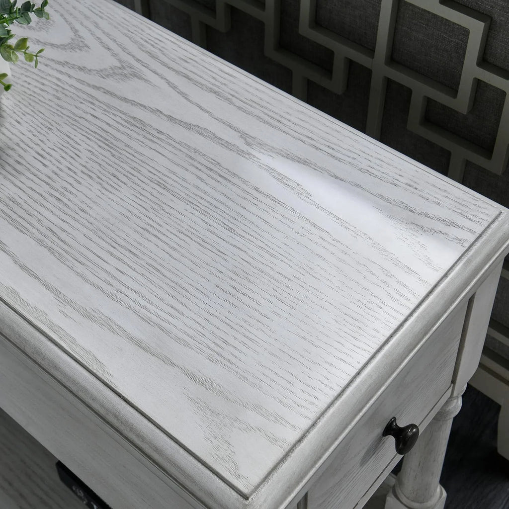 Narrow 2 Tier Solid Wood End Table with Drawer M788748