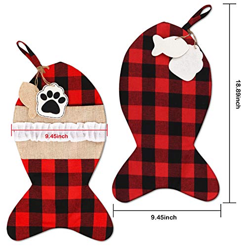 2 Pack 19 Inch Burlap Red Black Buffalo Plaid Christmas Stockings W963893
