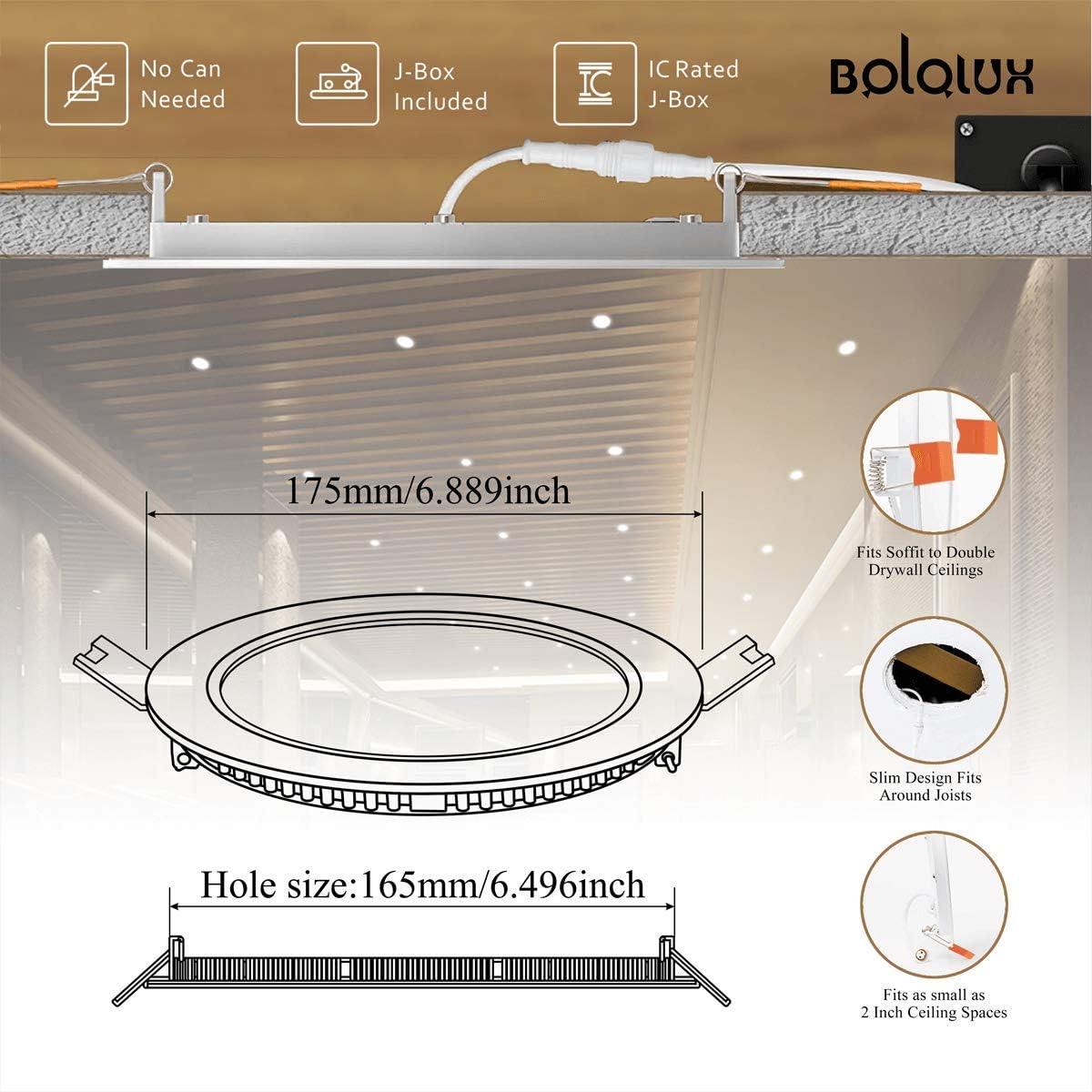 8-Pack 6 Inch Recessed LED 15W Slim Downlight with Junction Box Dimmable 5000K O565