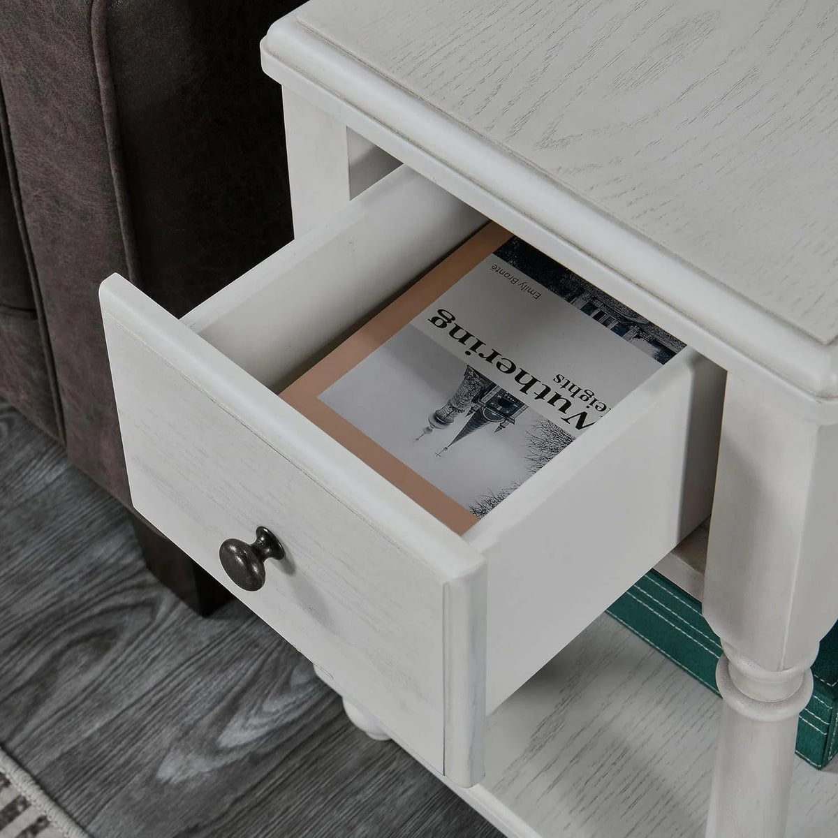 Narrow 2 Tier Solid Wood End Table with Drawer M788748