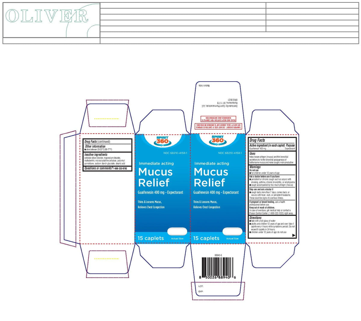 15 Caplets Mucus and Phlegm Relief Caplets N7524