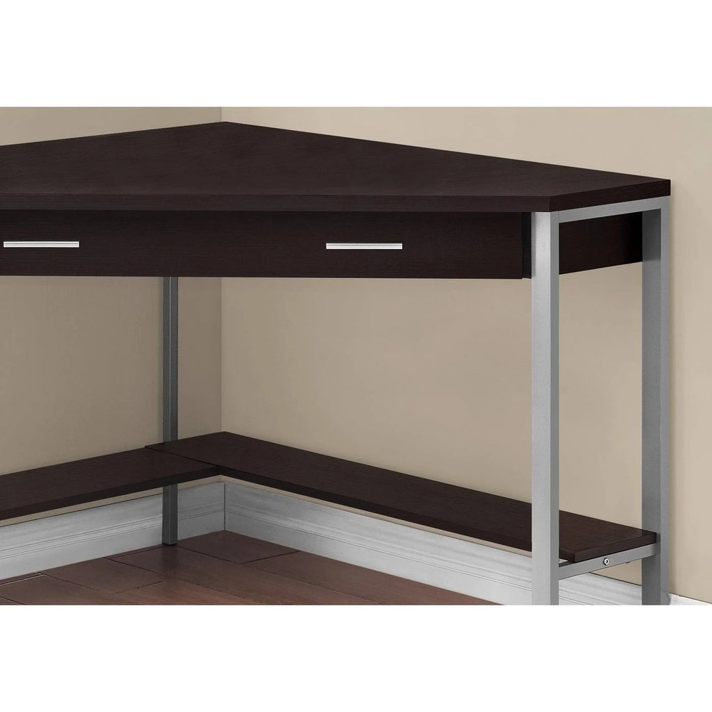 Cappuccino Corner Computer Desk with Silver Metal M189