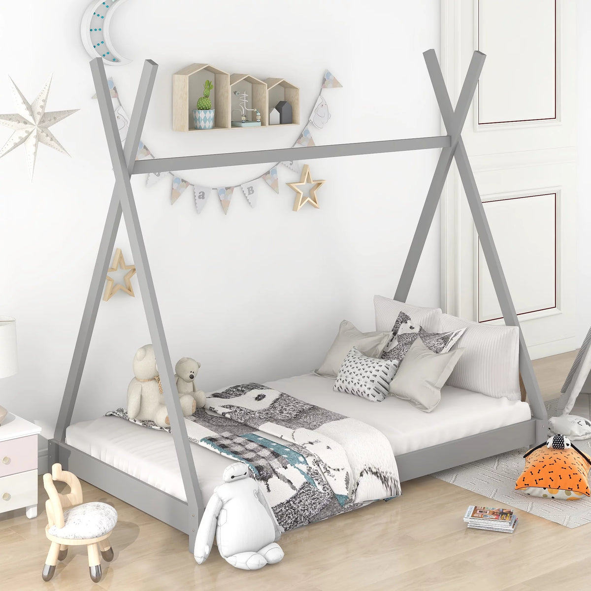 Gray Wood Twin Size Platform Bed G1611