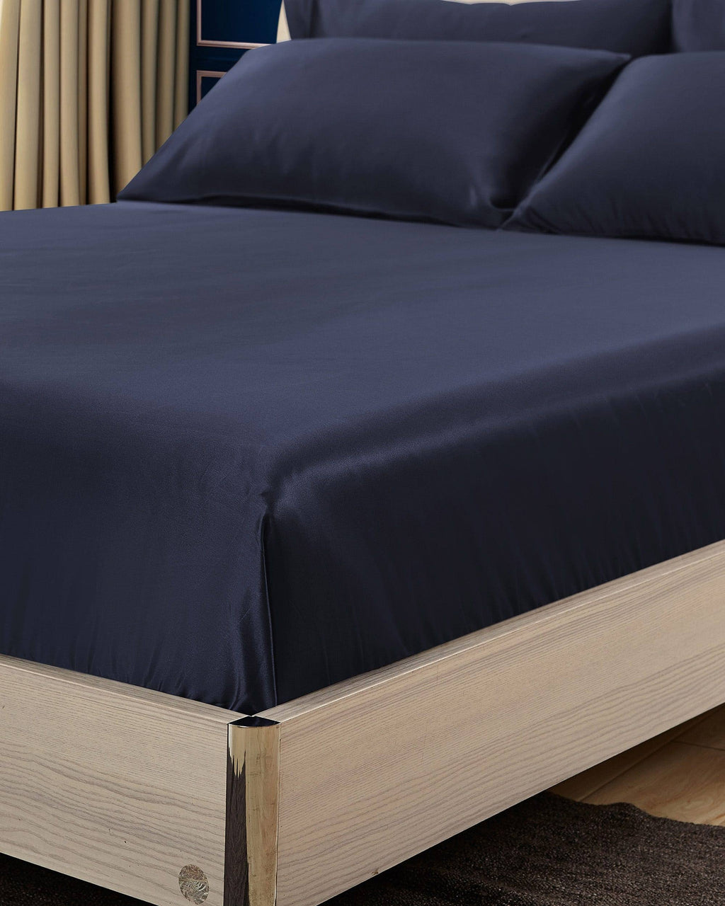 Navy Blue 100% 19 Momme Silk Fitted Sheets King Q877