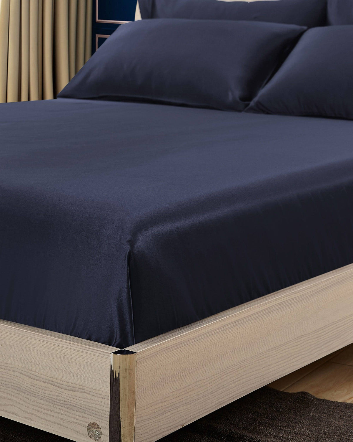 Navy Blue 100% 19 Momme Silk Fitted Sheets King Q877