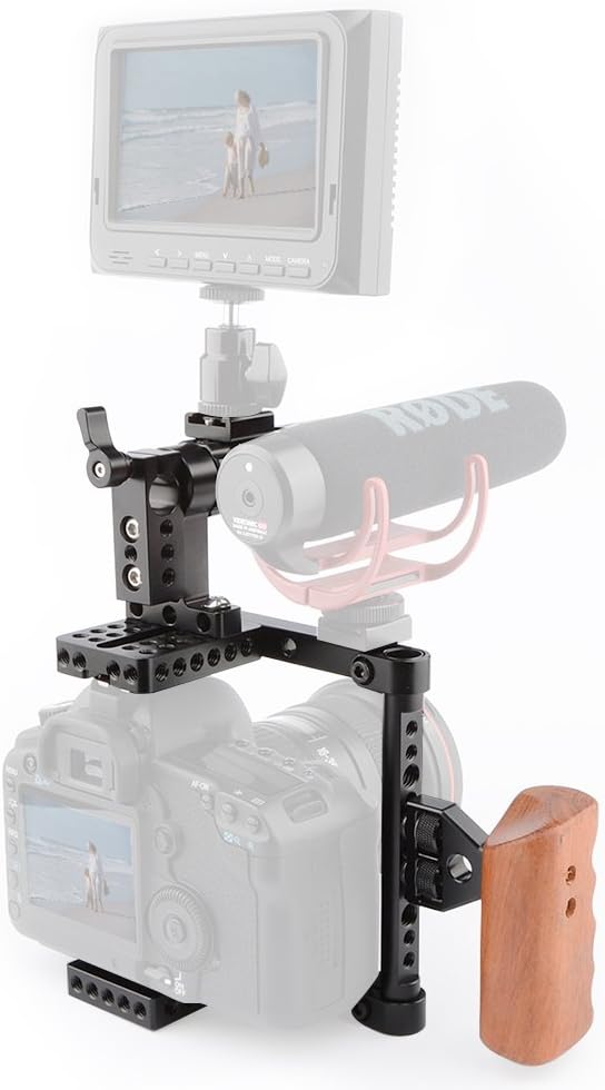 DSLR Camera with Cage Top Handle Wood Grip J788668