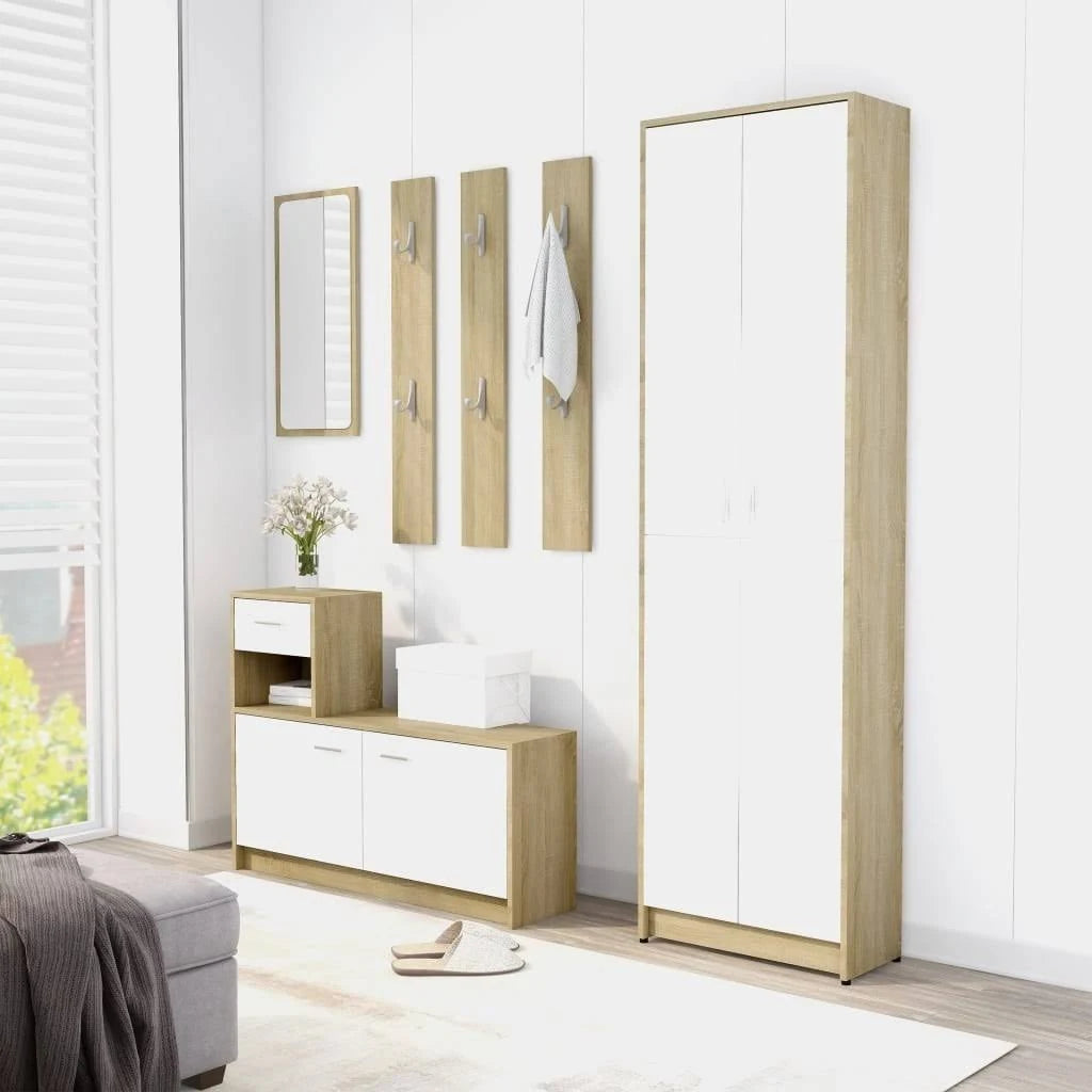 White and Sonoma Oak Hallway Wardrobe Chipboard X327