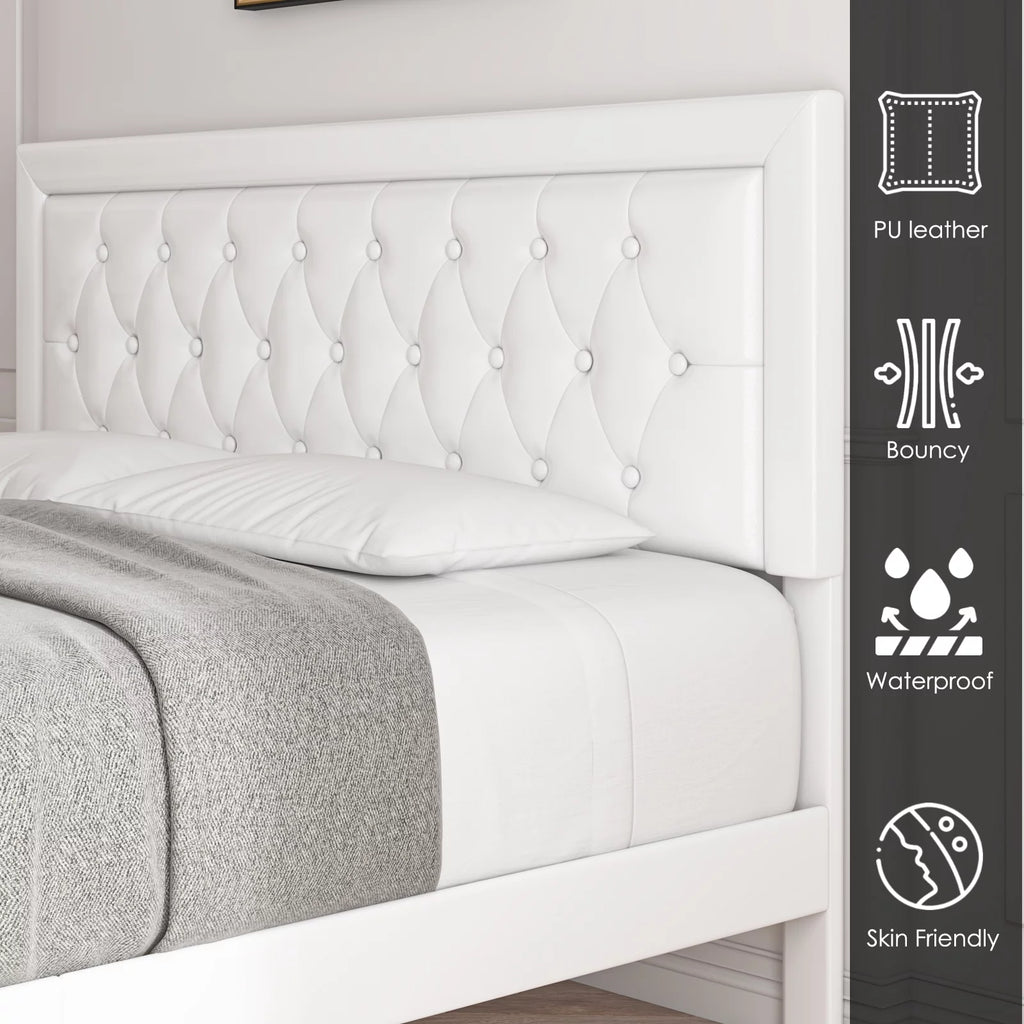Queen Size Black PU Leather Upholstered Platform Bed Frame R2227