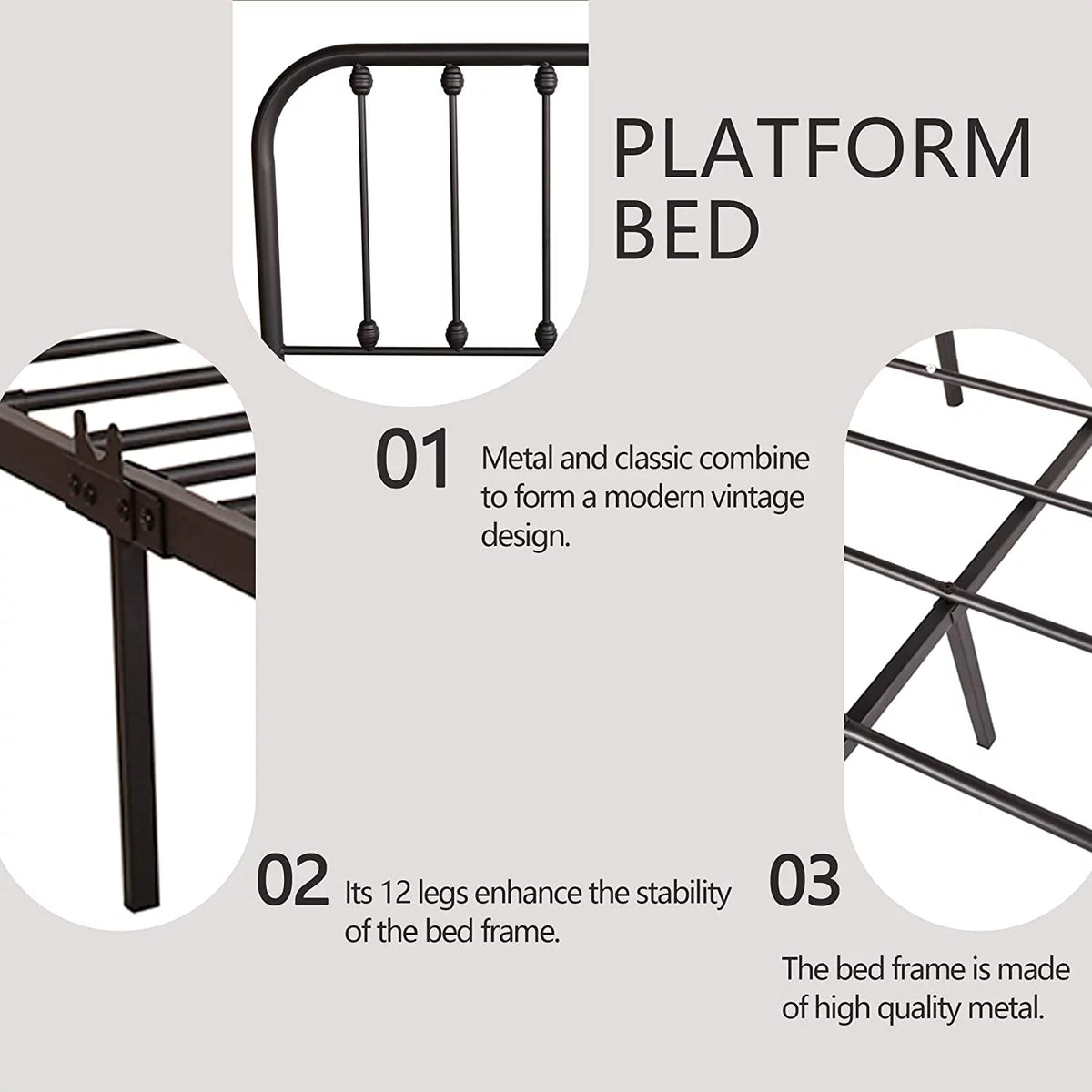 Sturdy Metal Platform Full Bed Frame K3917