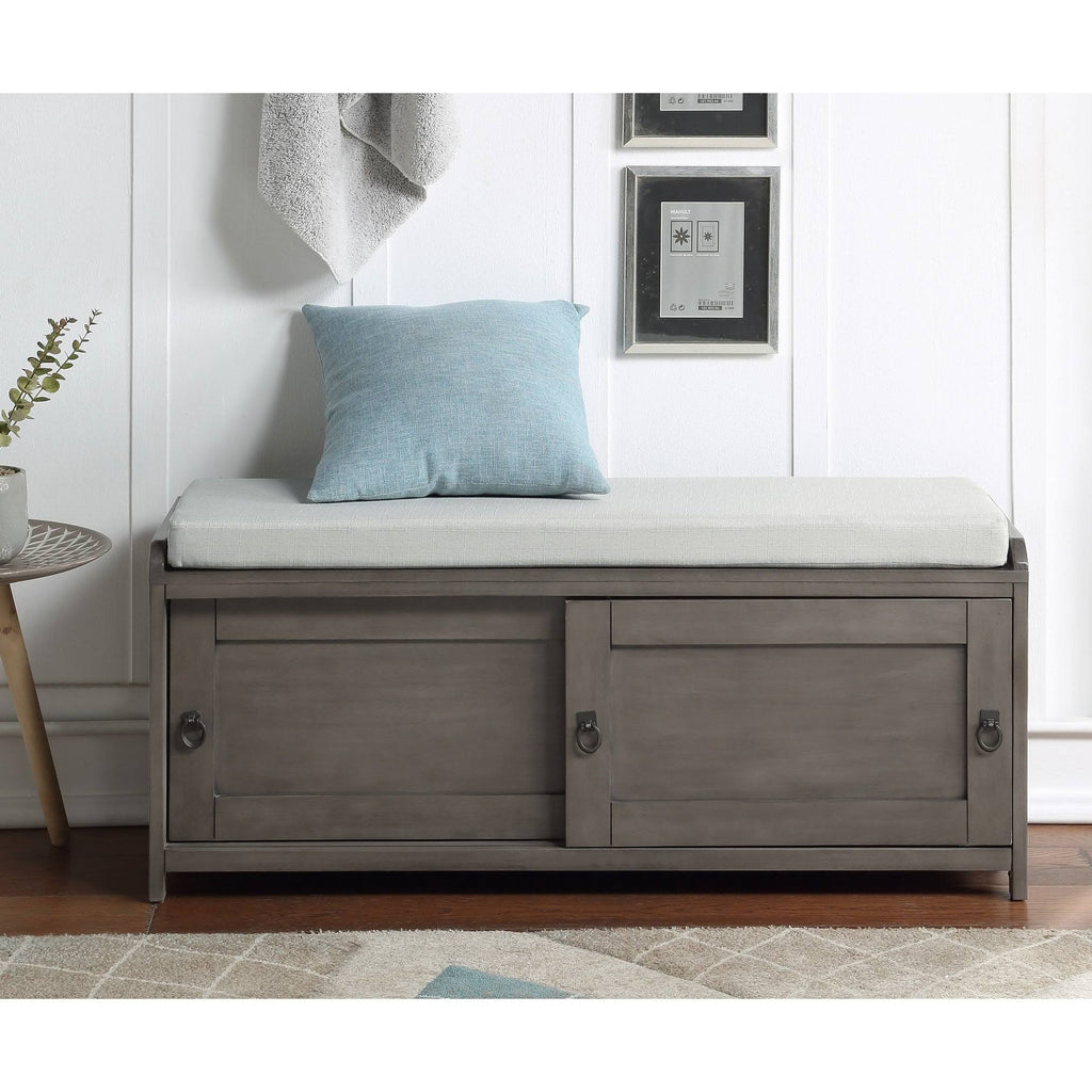 Grey Wood Storage Bench with 2 Cabinets Z899