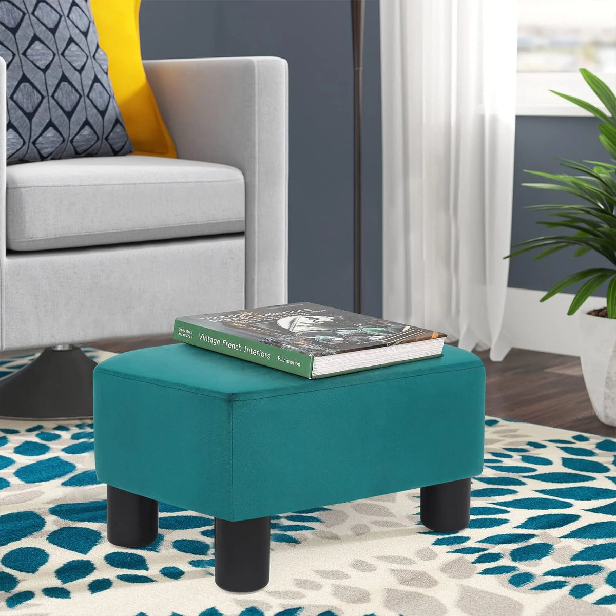 Blue Small Rectangular Fabric Ottoman F292