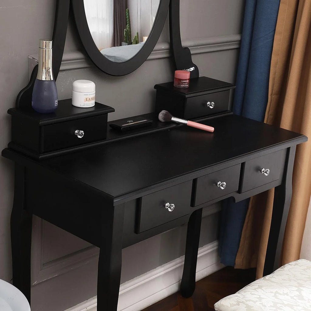 Black Vanity Makeup Dressing Table Set with Stool G898287