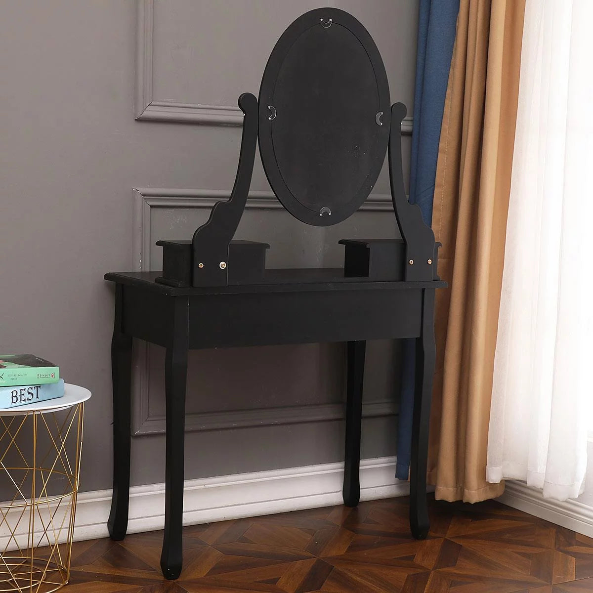 Black Vanity Makeup Dressing Table Set with Stool G898287