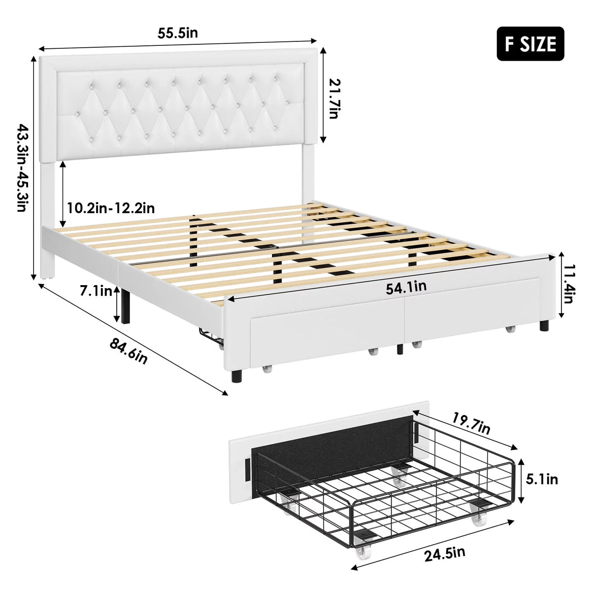 Queen Size Black PU Leather Upholstered Platform Bed Frame R2227