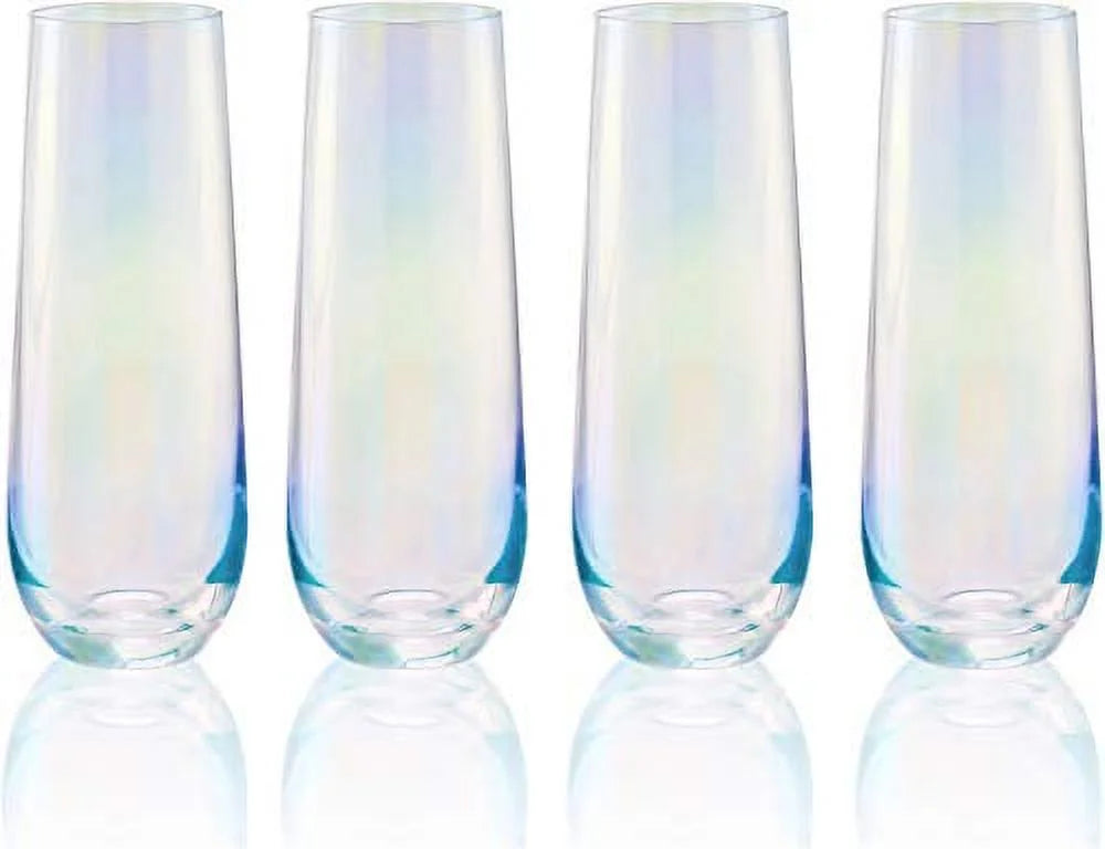 White Pearl Luster Stemless Champagne Flutes Set of 4 N41950