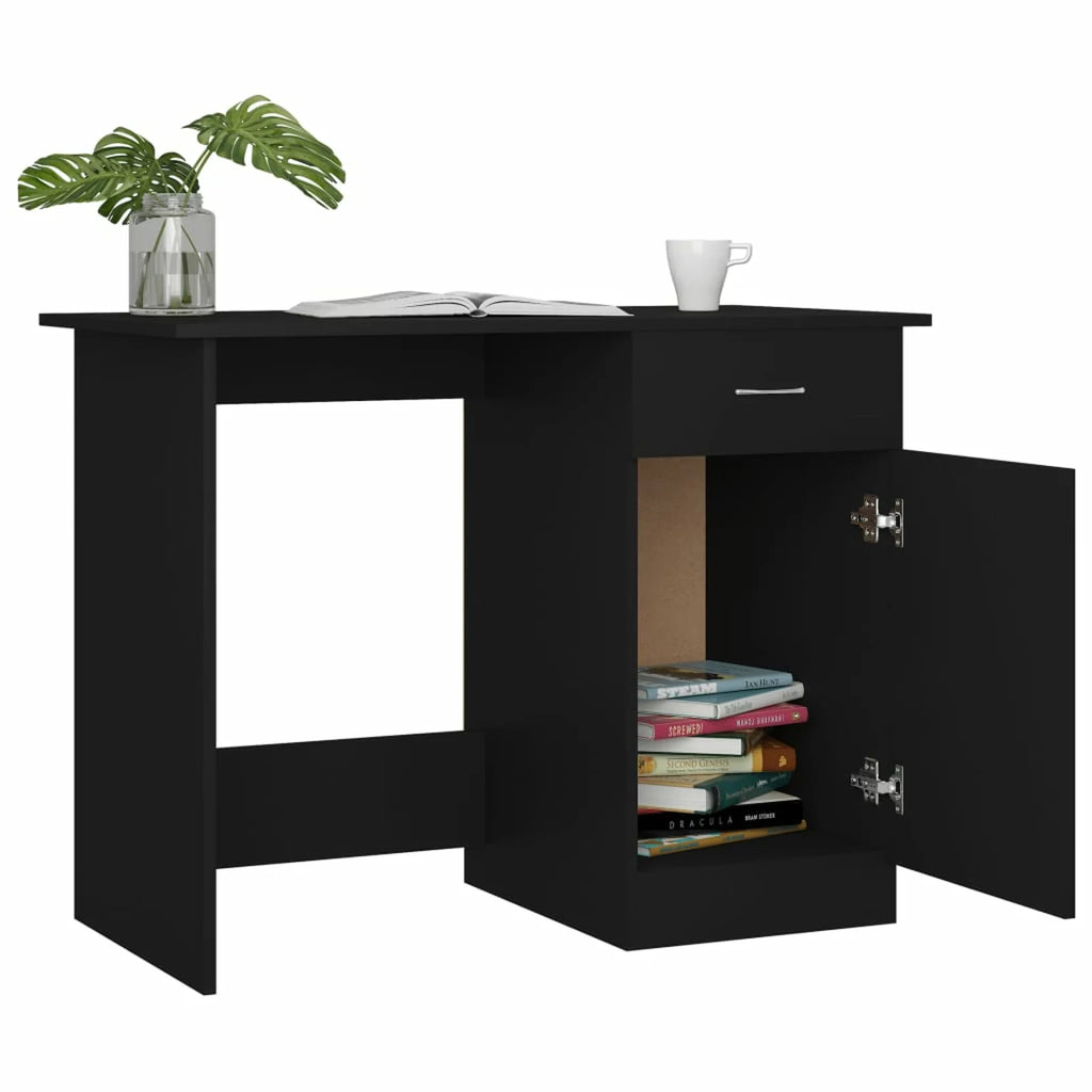 Black Computer Desk with Storage Drawer and Door Cabinet Q6581