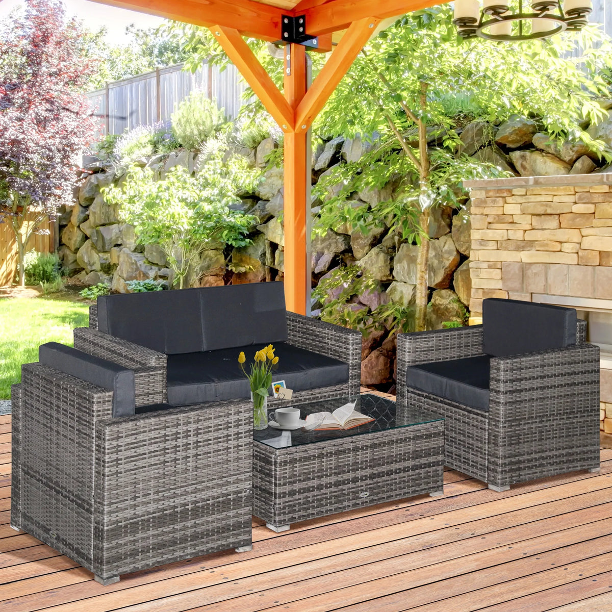 Rattan Wicker Chair Wooden Greenhouse Y700035