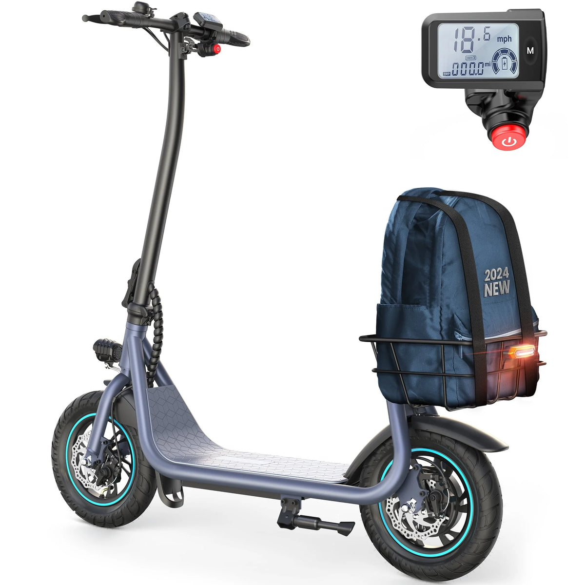 550W 12 inch Electric Scooter with Basket and Wide Deck N74168