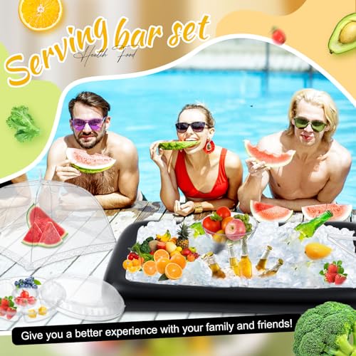 128 Pcs Inflatable Cooler with 2 Serving Bars, Food Cover, Salad Bowl, Utensils, Appetizer Tray, 100 Labels O4836