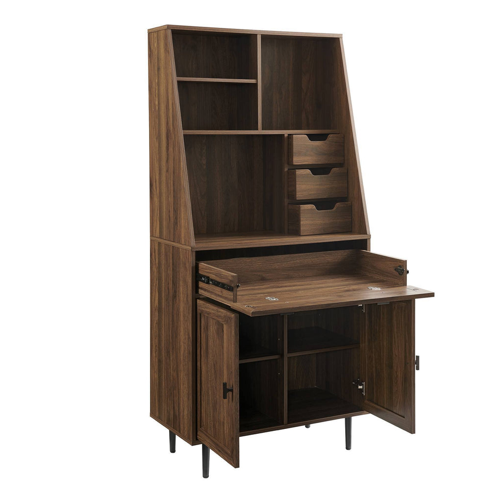 Dark Walnut Storage Desk and Hutch with Keyboard Drawer Z22706