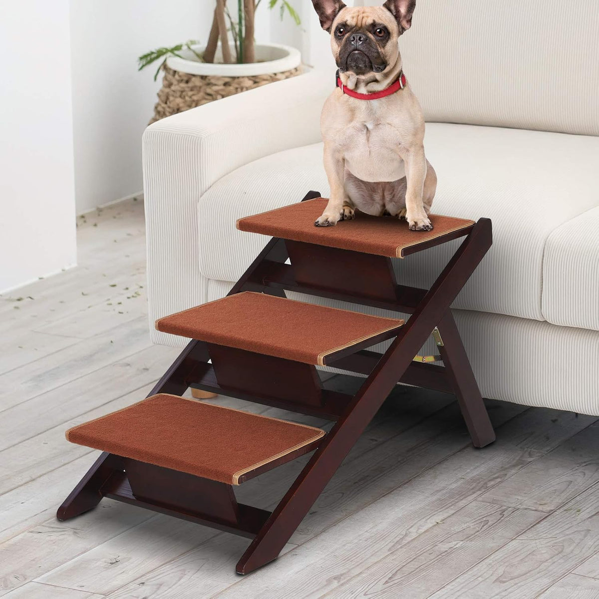 Wooden 2-in-1 Portable Folding Pet Stairs/Ramp I266897