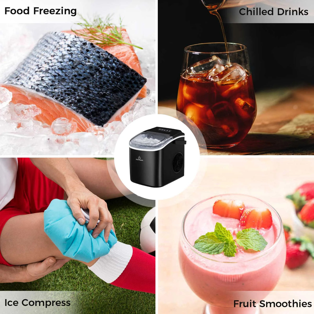 Black Self-Cleaning Countertop Ice Maker with Ice Scoop and Basket P8861