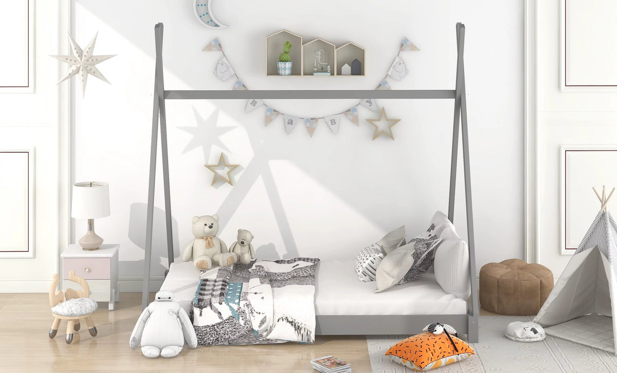 Gray Wood Twin Size Platform Bed G1611