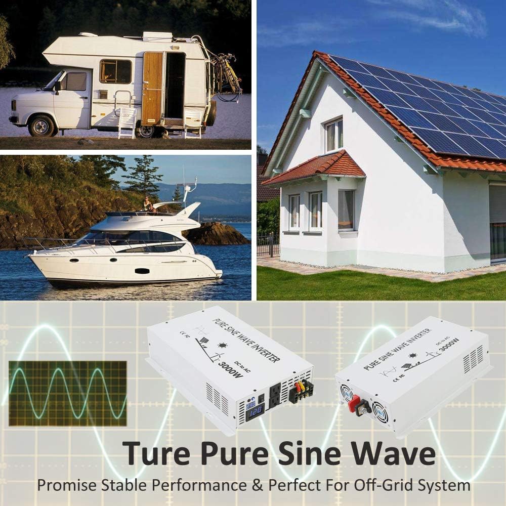 3000W Pure Sine Wave Power Inverter DC 48V to 110V 120V AC with Dual Outlets and Digital LED Display R57137