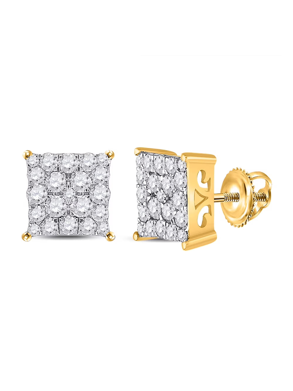 10kt Yellow Gold Diamond Square Earrings 3/4 Cttw X55592