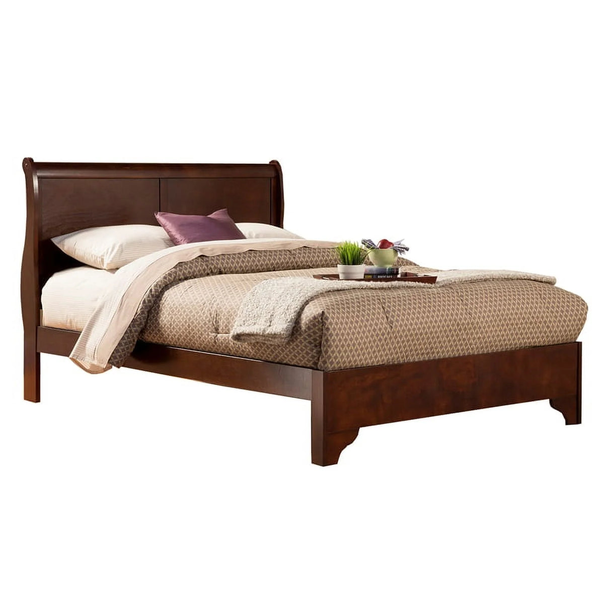 4 Piece Set with 2 Nightstands Full Wood Sleigh Bed & Dresser A1837