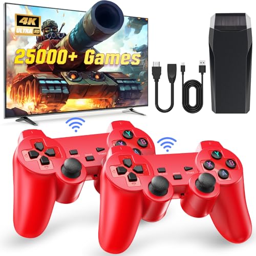 Wireless Retro Game Console with 25000+ Built-in Games, 4K HDMI Output, 2.4GHz Wireless Controller (Red) S322