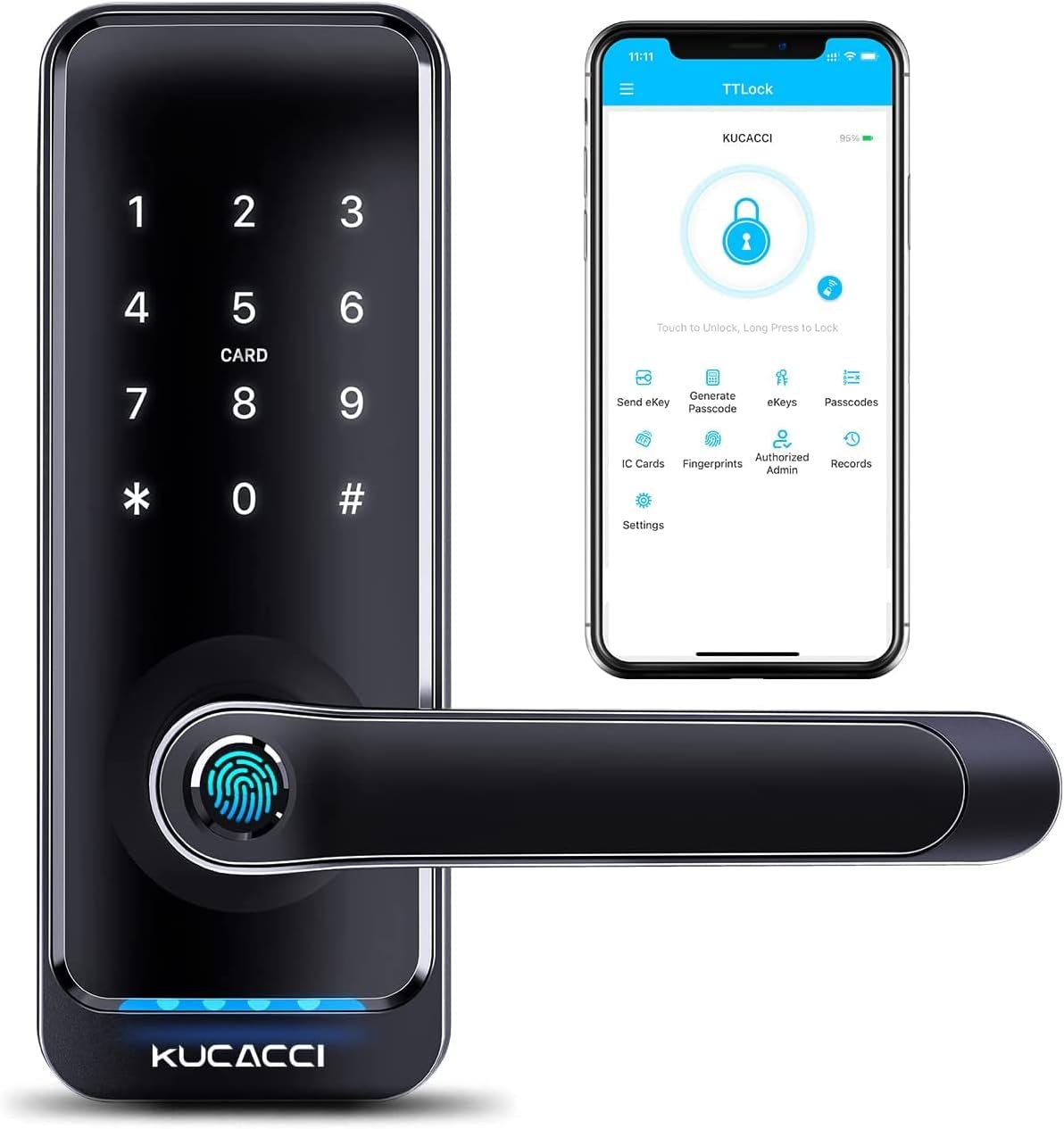 Smart Lock with Handle, Keyless Entry, Fingerprint, Silver P295
