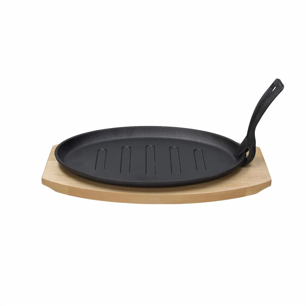 Cast Iron Oval Frying Pan with Beech Trivet 27x17cm I326572