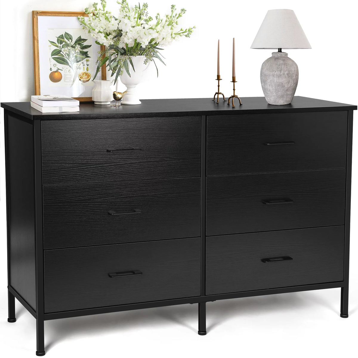 White 6 Drawer Wooden Dresser C6087