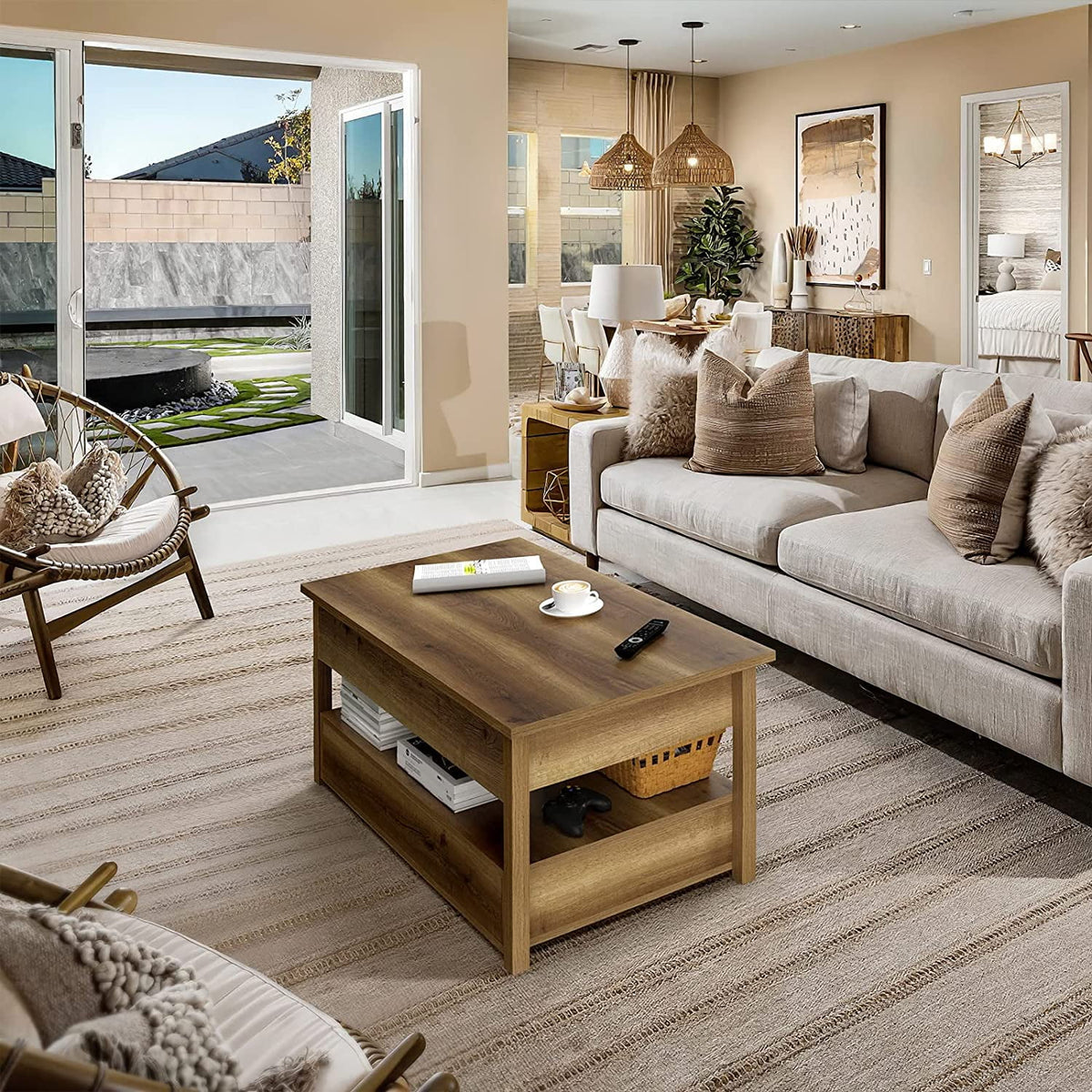 Rustic Brown Wood Lift Top Coffee Table with 2 Storage Drawers Q7825