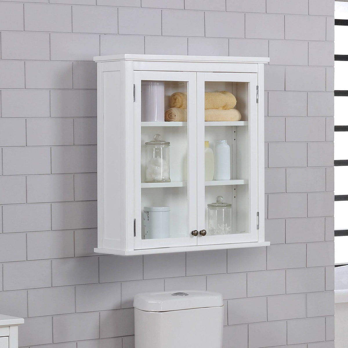 Wall Mounted Bath Storage Cabinet with Glass Cabinet Doors Z443085