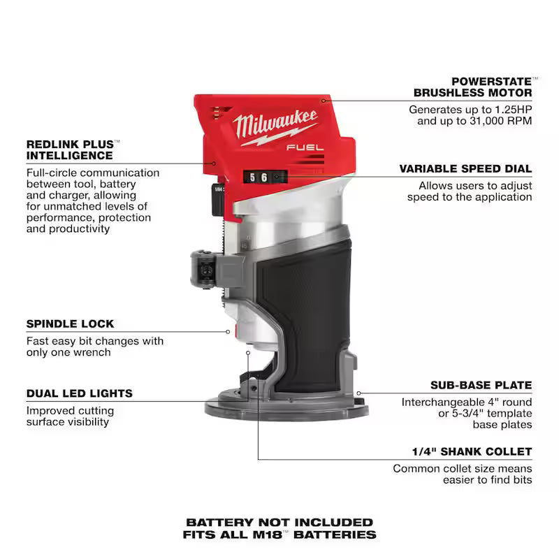18V Brushless Cordless Compact Router with Battery and Charger T278