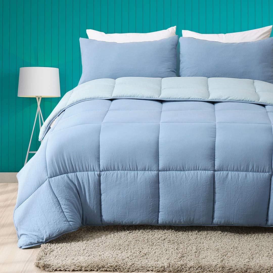 Full/Queen Size Navy Blue/Light Grey Reversible Down Alternative Comforter D955344