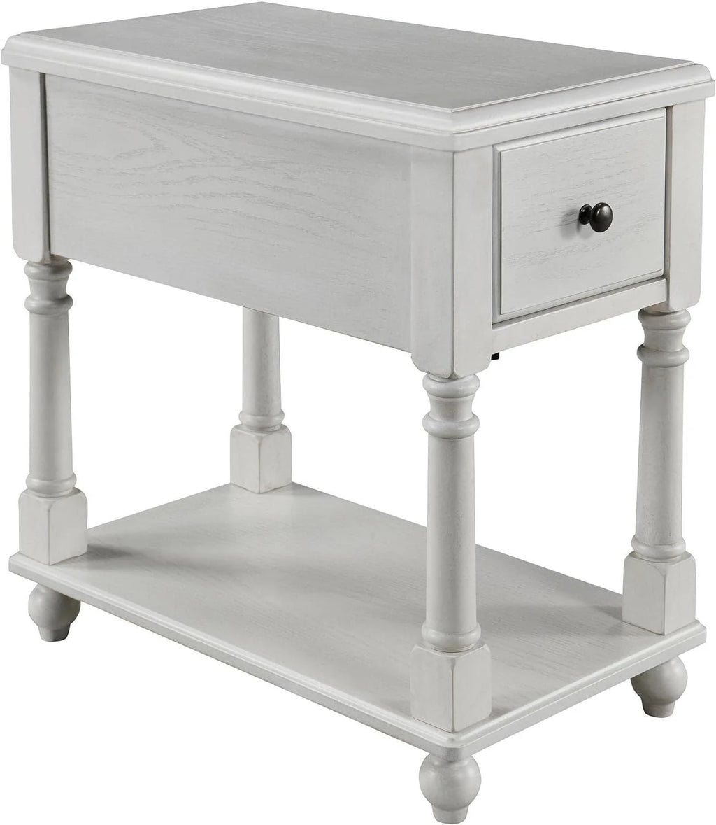 Narrow 2 Tier Solid Wood End Table with Drawer M788748