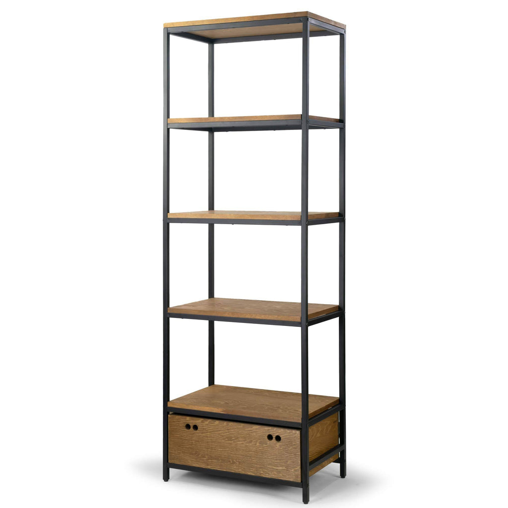 Brown Pine Wood Display Shelf Bookcase with Drawer R4449