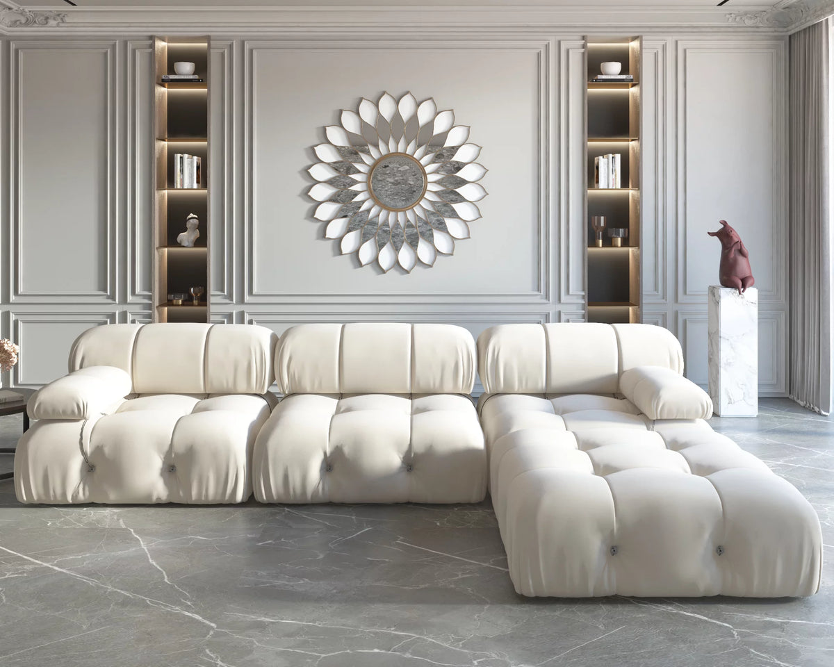 L-Shaped Velvet 3-Seat Sofa with Ottoman C572405