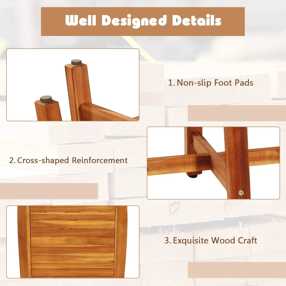 5 Piece Acacia Wood Patio Dining Furniture Set with 4 Stools U808
