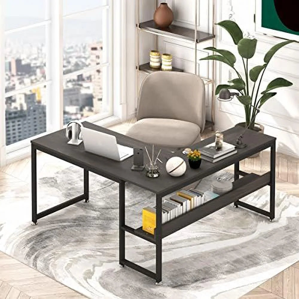 L Shaped Desk 55 inch with Shelves I23931
