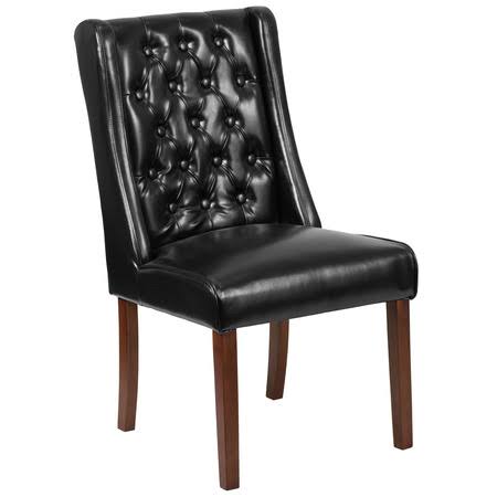2 Pk Black Leather Tufted Parsons Chair Y19601