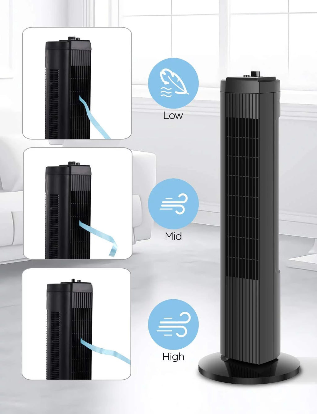 Black 3-Speed Oscillating Tower Fan V415464