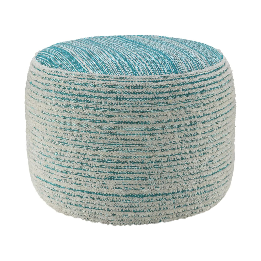 Aqua Blue and White Distressed Round Pouf Ottoman L69191