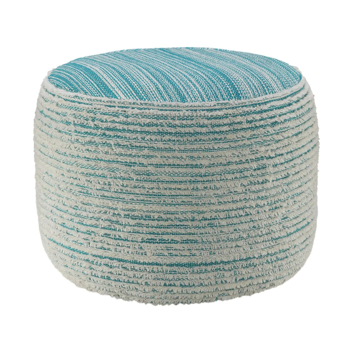 Aqua Blue and White Distressed Round Pouf Ottoman L69191
