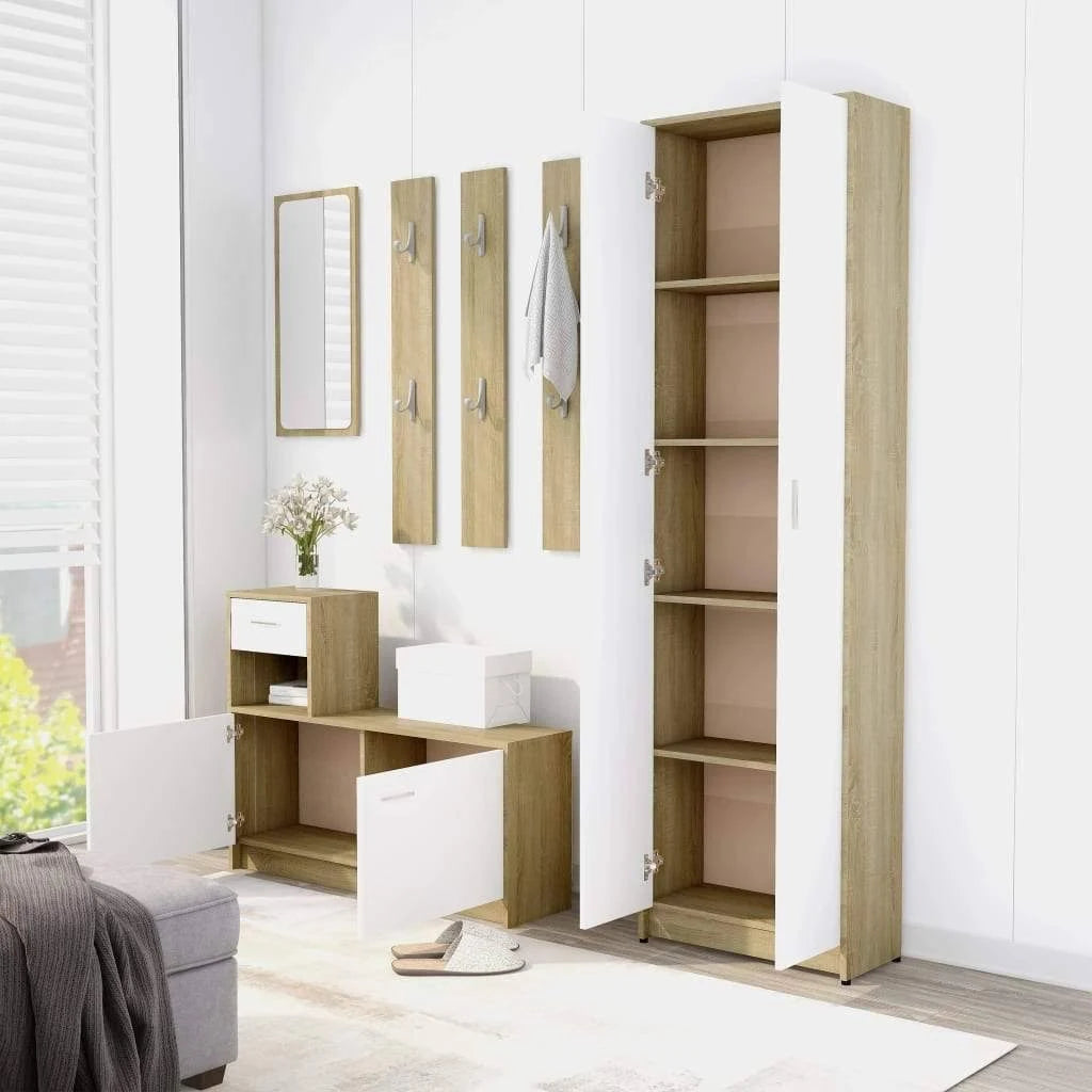 White and Sonoma Oak Hallway Wardrobe Chipboard X327
